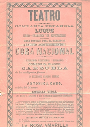 Cartel de invitación a la función de la Compañía Española Lírico-Dramática y de Espectáculos de Ricardo Luque Alba.